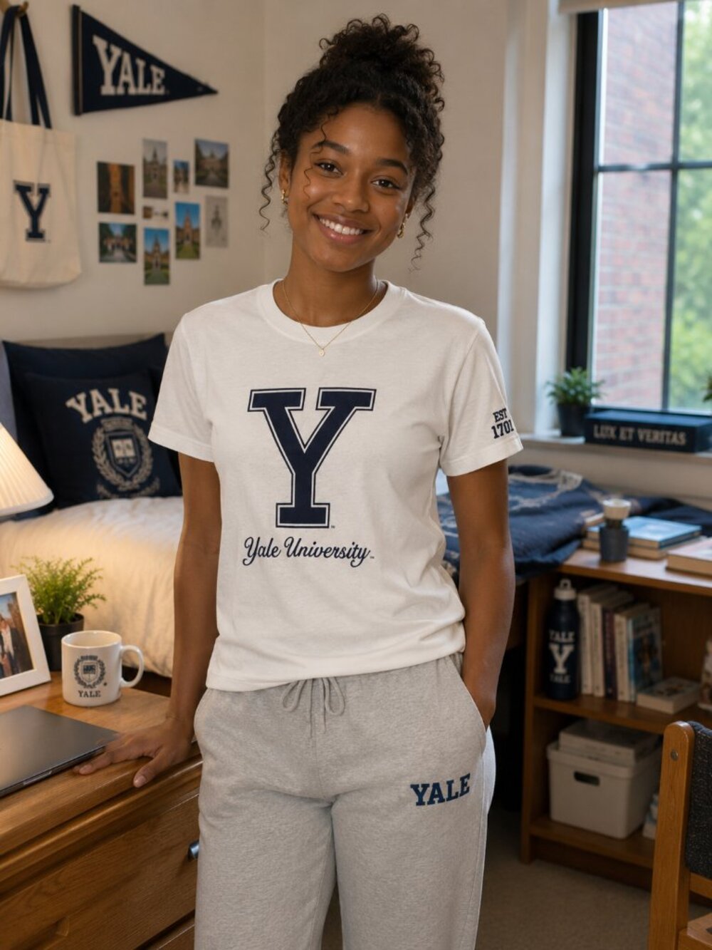 NWOT - Divided H&M Yale University T-Shirt - White and Navy Blue - Size X-Small
